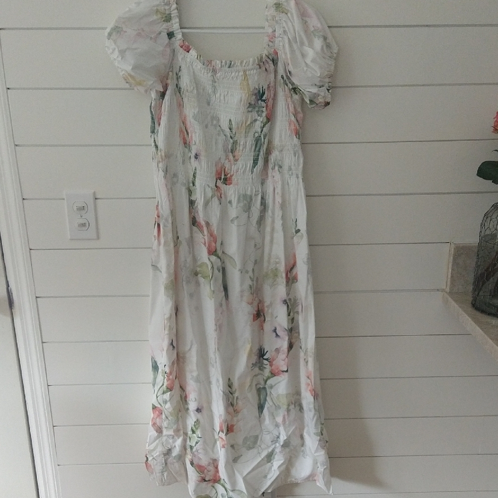 H&M Watercolor Floral Maxi Dress - White and Pink